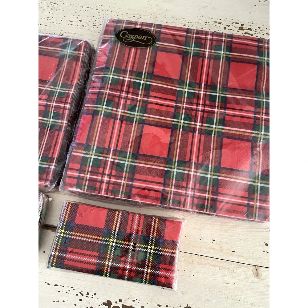 Red Plaid Christmas Paper Napkins CASPARI -5 Red Plaid Christmas Woven Placemats - Picture 7 of 9
